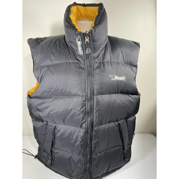 Vintage Bear USA Duck Down Reversible Puffer Vest Warm Winter Large Yellow Black - Picture 2 of 16
